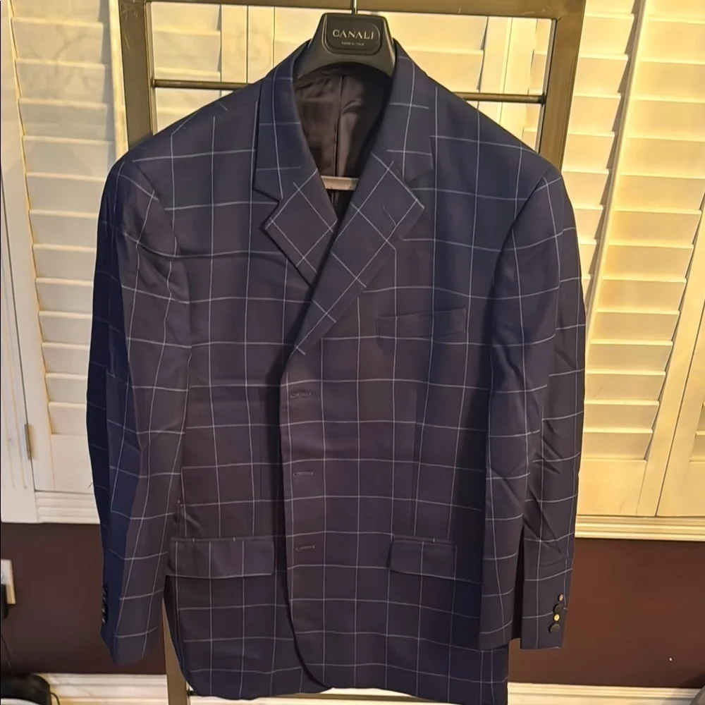 Brooks Brothers Saxon Navy Windowpane Blazer 100% Wool‎ 46R